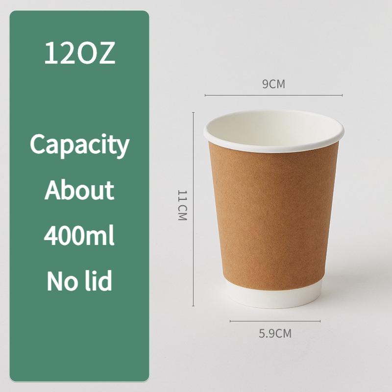 25pcs Disposable Double-layer Coffee Cup Thickened Heat-insulating Kraft Paper Cup Hollow Heat-resistant Beverage Cups Sealed Leak Proof Lid