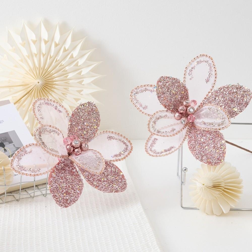 Glitter Artificial Poinsettia Flower Pink Sequins Flower  Christmas Decoration