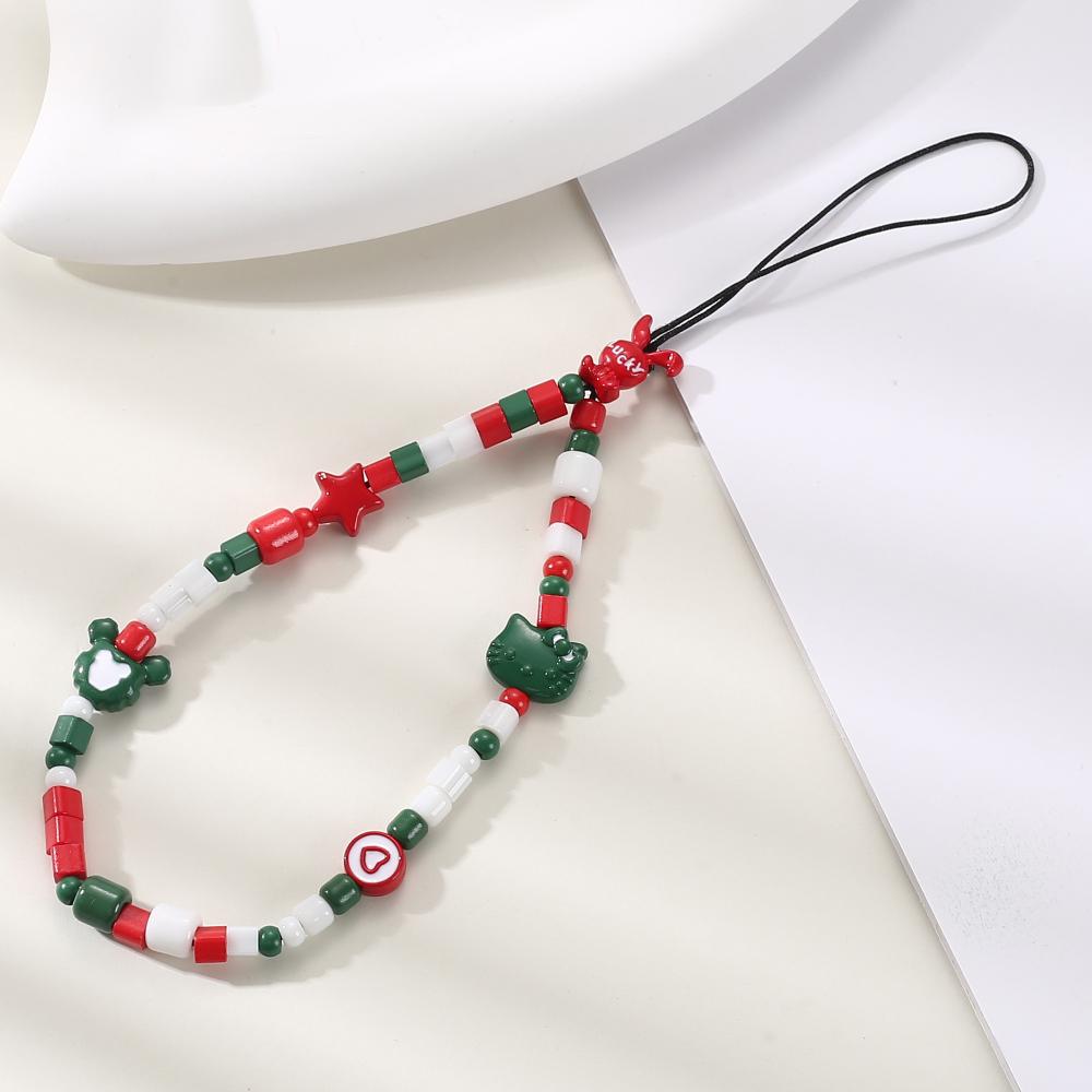 Black Beaded Mobile Phone Charm Ins Stringed Pearls Love Phone Lanyard Short Carrying Strap Drop-Resistant Phone Ornaments