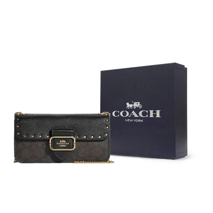 New COACH Cow Leather Detail Small Square Bag Shoulder Bag Crossbody Bag Small Size Women's Black CF474-IMOSN