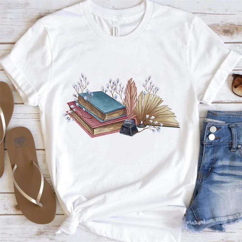 Womens Shortsleeved Tshirt Fashion Book Print Base Shirt Graphic T Shirts  Harajuku  Aesthetic Clothes