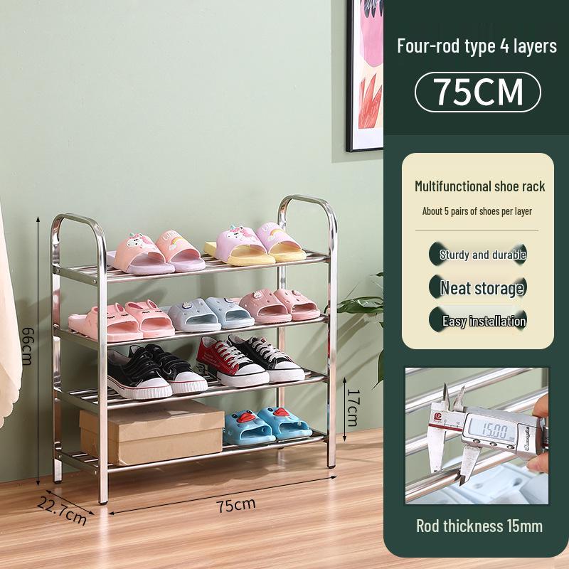 Stainless Steel Multi-layer Shoe Rack, Space-Saving Floor-Standing Shelf for Home and Dormitory Entrance.