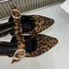 Mode Damen Metall Schnalle Schuhe Ballerinas Pantoletten Damen Hausschuhe Mules Schuhe Mode Leopardenmuster Damen Ballerinas Hausschuhe Große Größe 43