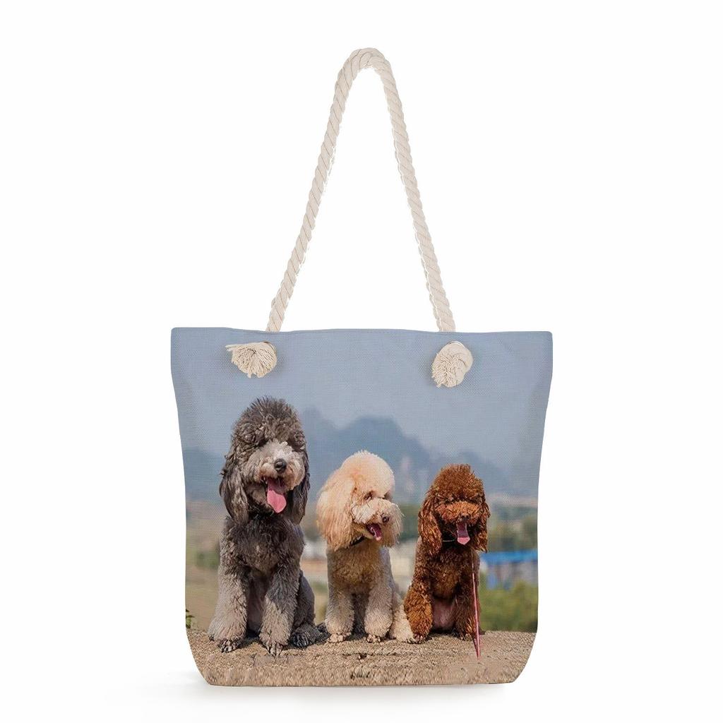 Multifunctional Dog Printed Thick Rope Shoulder Beach Bag Casual Large Capacity Handbag 7620