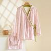 2026 Nuovo Set Kimono da Donna Primavera e Autunno 100% Garza di Cotone Stile Cinese Cardigan Manica Lunga Ampio Semplice Set Pigiama
