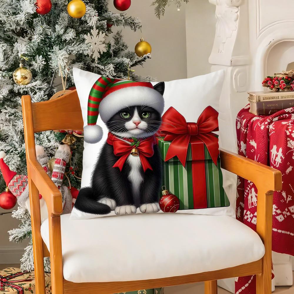 

Животные Рождественская атмосфера Наволочка Шелковистый Короткий Плюш с Невидимой Молнией Пылезащитный Чехол для Подушки Дивана для Домашнего Декора 12x12Inch