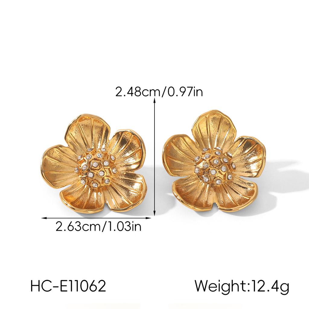 Titanium Steel Pendant Flower Vintage Necklace Diamond-encrusted Earrings Fashionable Versatile Titanium Steel Jewelry