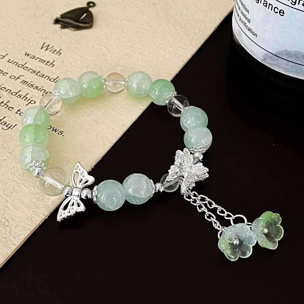 Popcorn Flower Butterfly Bracelet - Sweet Forest Style Glass Beaded Bracelet for Women or Best Friend Gift