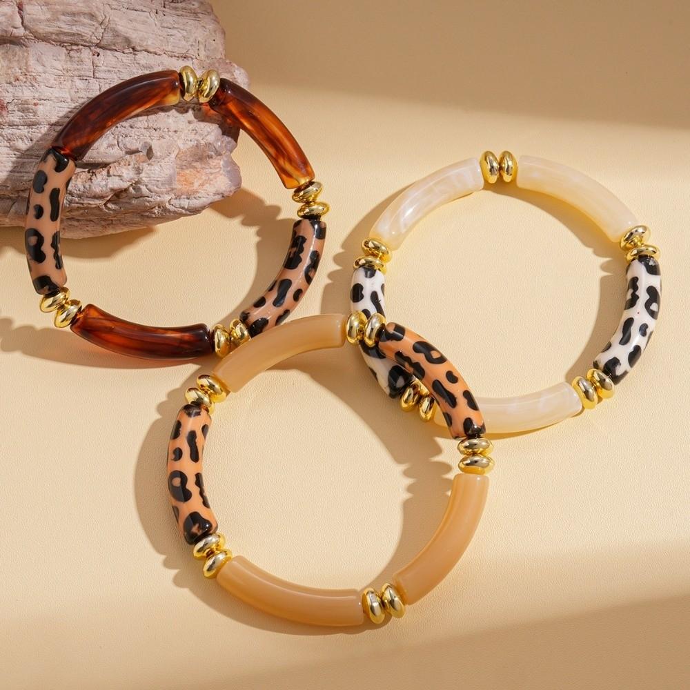 Leopard Print Leopard Acrylic Bracelets Acrylic Curved Tube Bangle Boho Acrylic Bracelets  Girls