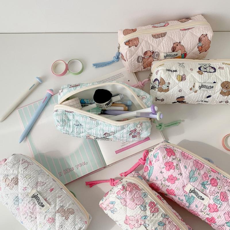 Kawaii Oxford Stationery Bag Pouch Back To School Pencil Case INS Pink Sweetheart Bow Aesthetic Stationery School Supplies