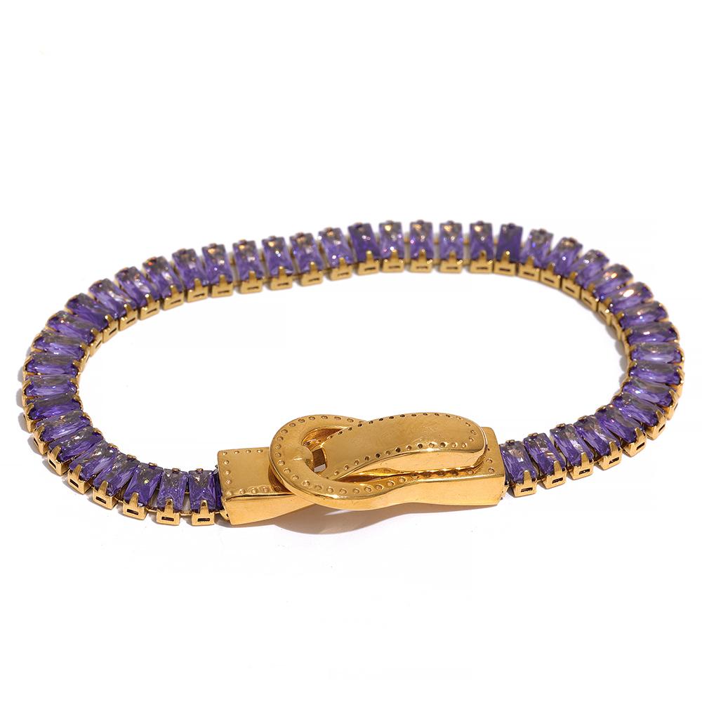 Yhpup Luxury Colorful Cubic Zirconia Stainless Steel Belt Buckle Bracelet Bangle Bling Stylish Unique Waterproof Fashion Jewelry