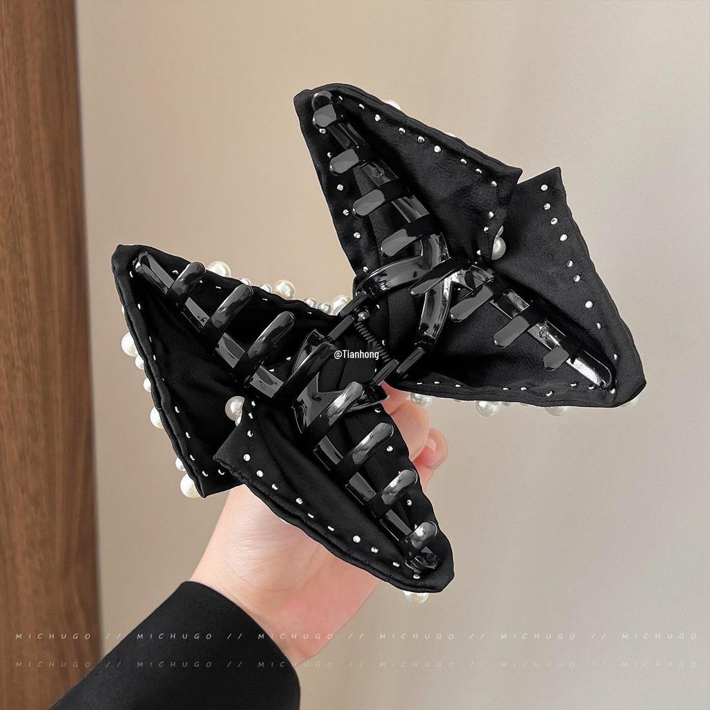 Satin Beaded Triangle Claw Clip: Elegant Luxury Hair Accessory for Women's Updo