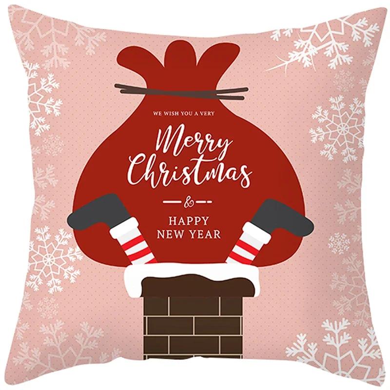 Merry Christmas Cushion Cover Santa Claus Elk Pillow Cover Living Room Sofa Home Room Decorations