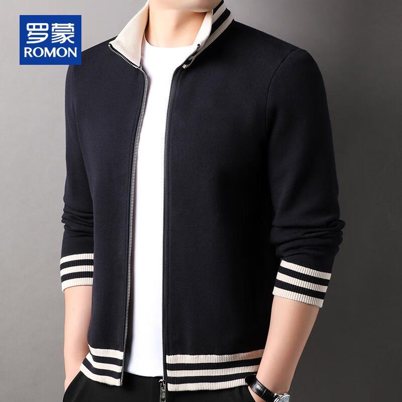 ROMON Men's Full-Zip Lapel Knit Cardigan Sweater
