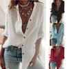 Plus Size Long Sleeve Blouse Womens Casual Button Down Shirt Solid Color Loose Tops Pure Cotton Tshirt Fashion Ladies Button Shirts