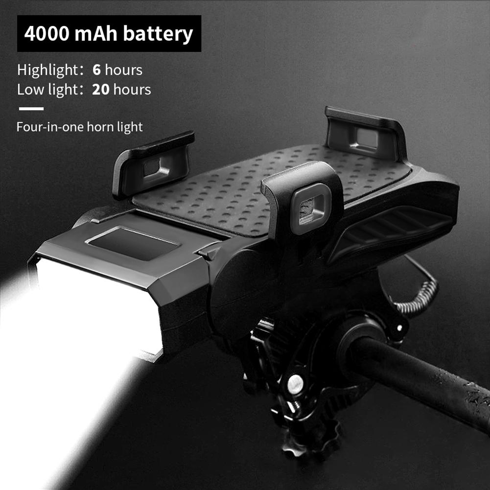 

1 шт. 4-в-1 держатель для мобильного телефона, звуковой сигнал для фар, удобный портативный велосипедный USB-зарядный светильник, аксессуары для велосипеда, дропшиппинг