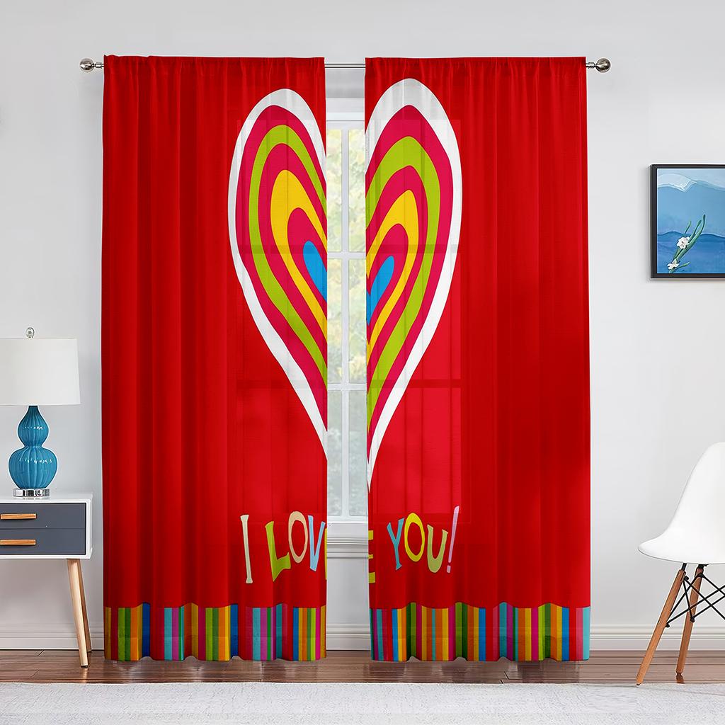 Valentine's Day with Love Hearts Pink Sheer Voile Curtains for Living Room Bedroom Kids Room Decor Tulle Window Treatment Drapes