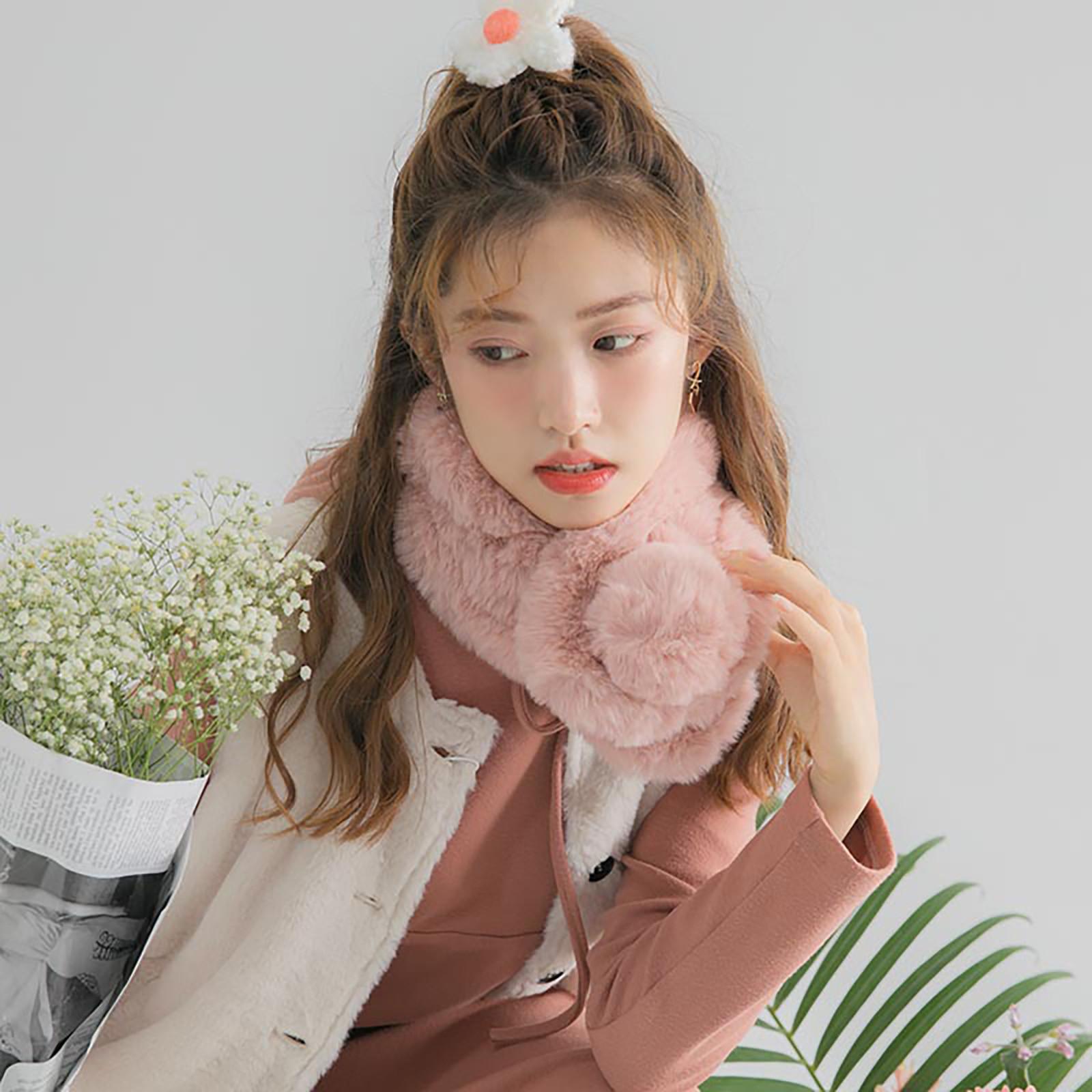 

Женский И Зимний Модный Шарф Утолщенный Теплый Плюс Шарф с Помпоном Плюшевый Шарф розовый