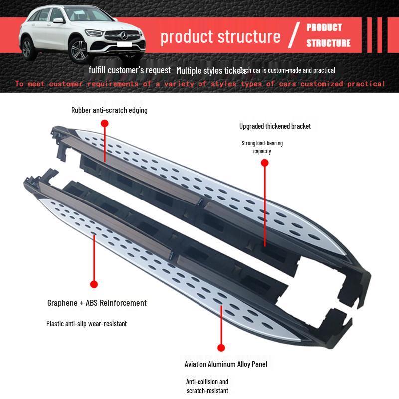 Extended Side Steps for Mercedes-Benz GLC Pedals: Compatible with GLC200, GLC260, GLC300 (Models 2016-2025)