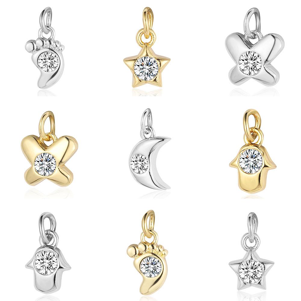 3pcs/Lot Crescent Moon Copper Zircon DIY Jewelry Pendant Octagonal Star Heart Butterfly CZ Charms Necklace Making