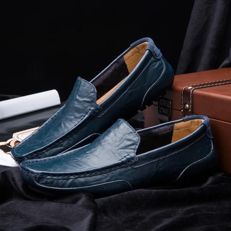 Fashion Men Casual Shoes Genuine Leather Luxury Brand Breathable Slip on Black Driving Shoes Soft Men Loafers Moccasins Plus Size 37-47