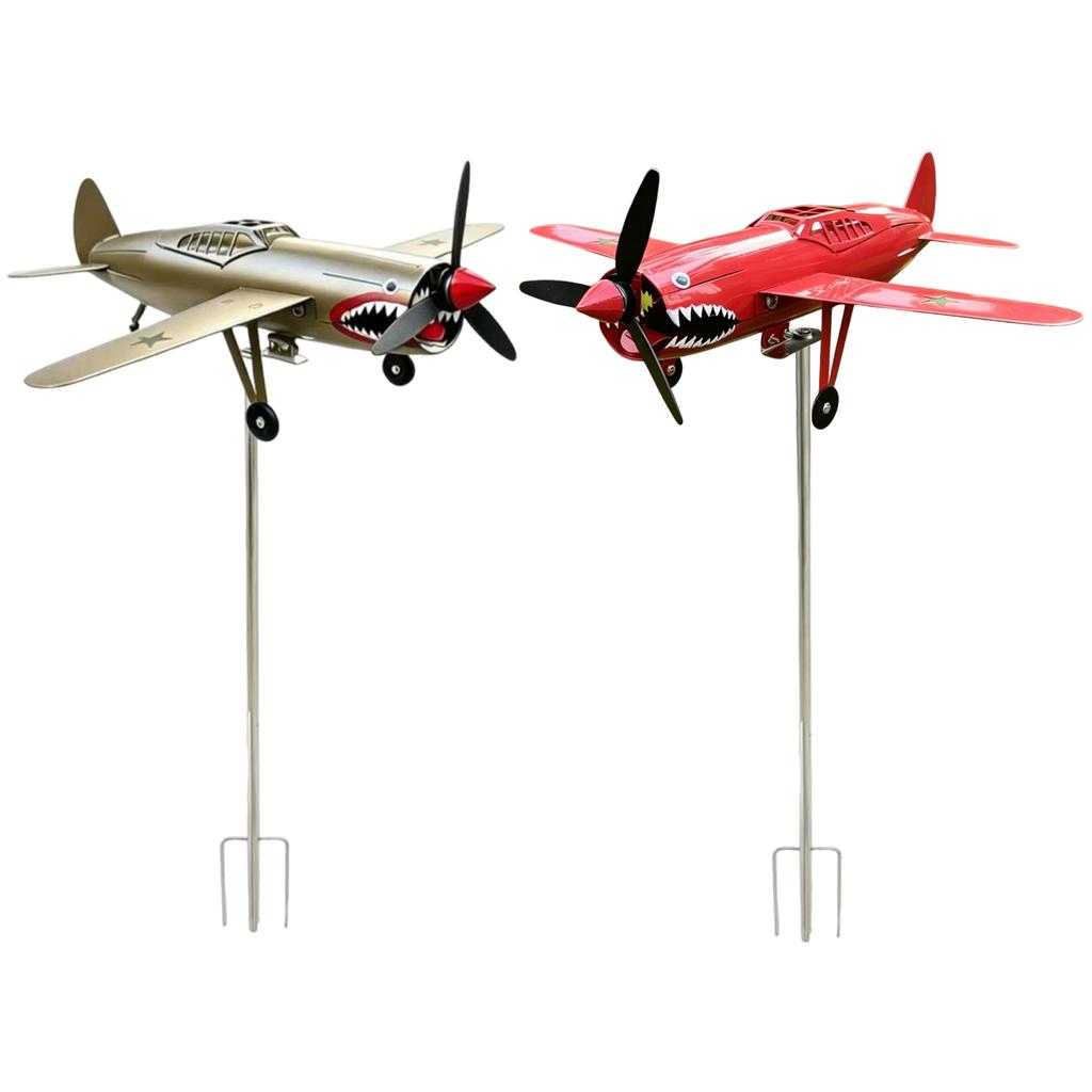 Shark Mouth Warplane Garden Wind Spinner Metal Windmill Outdoor Wind Sculpture for Yard and Garden Gift for Family Or Friends