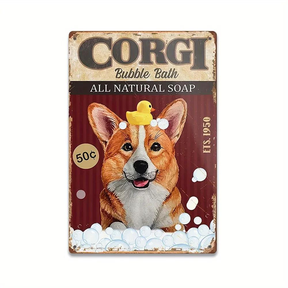 Corgi Dog Bathroom Vintage Tin Sign Roll Paper No Job Is Finished Rustic Metal Tin Sign Funny Bathroom Wall Decor Animal Sign
