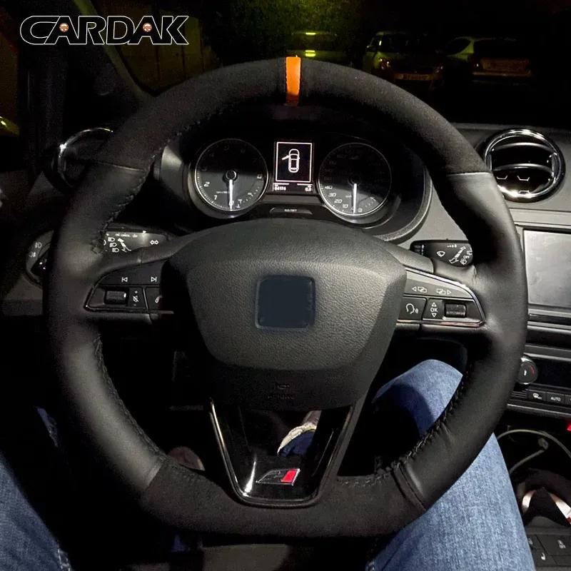 CARDAK Black Leather Carbon fibre Car Steering Wheel Cover For Seat Leon Cupra R Leon ST Cupra Leon ST Cupra Ateca FR
