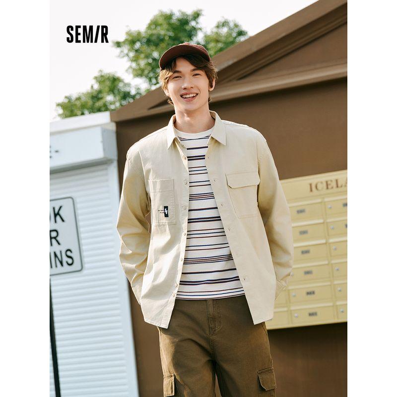 

Senma Мужская рубашка с длинными рукавами Весенняя мода Принт с буквами Топ с воротником поло Модная рубашка-куртка в горном стиле Black 00399 160/80A/XS