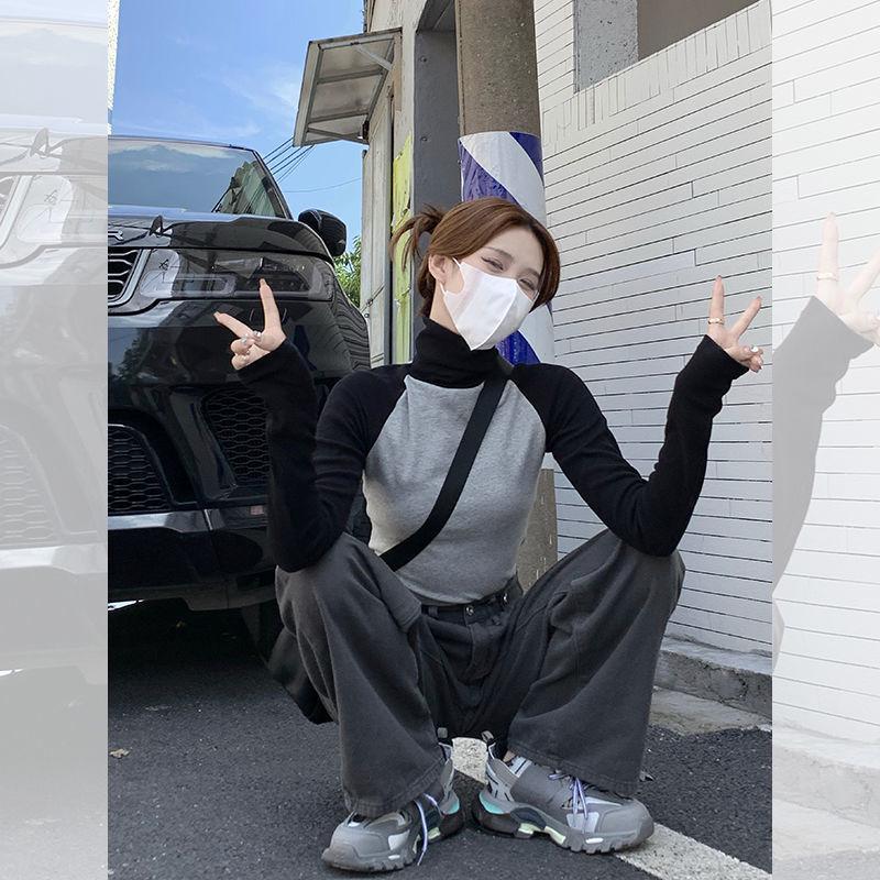 

Women s Color Block High Neck Slim Fit Knitted Long Sleeve Top - Autumn/Winter Fashion 2XL