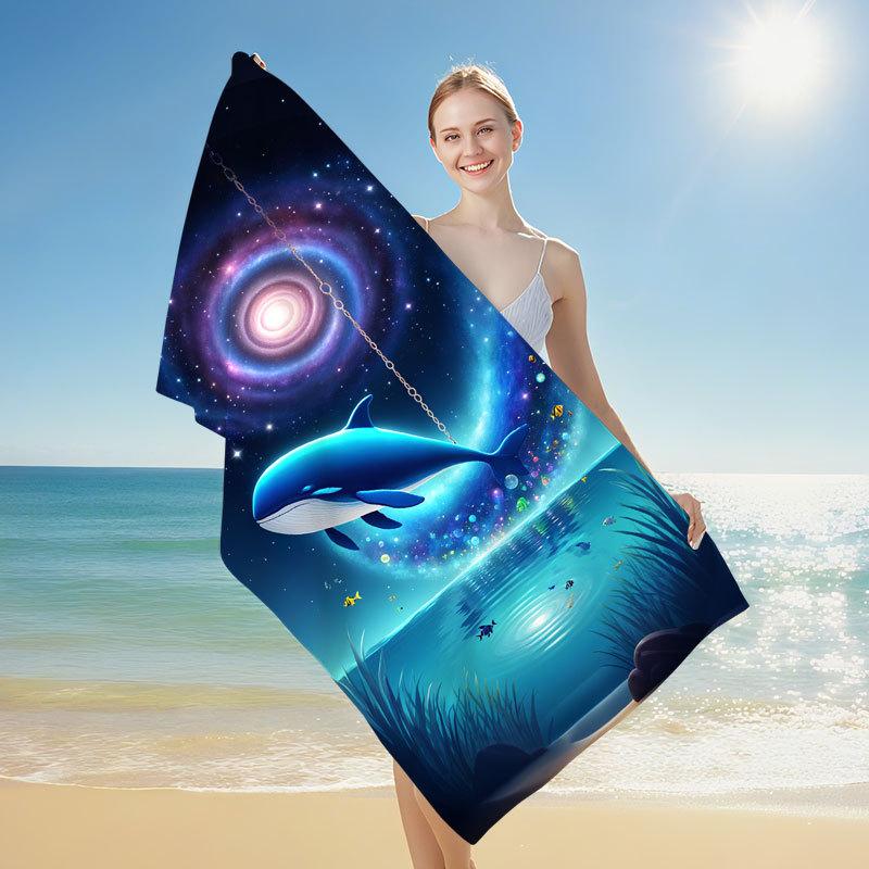 Newest Galaxy Space Big Whale Undersea Print Microfiber Beach Towel, Quick Dry Fantasy Sea Creature Towel for Beach Pool Camping
