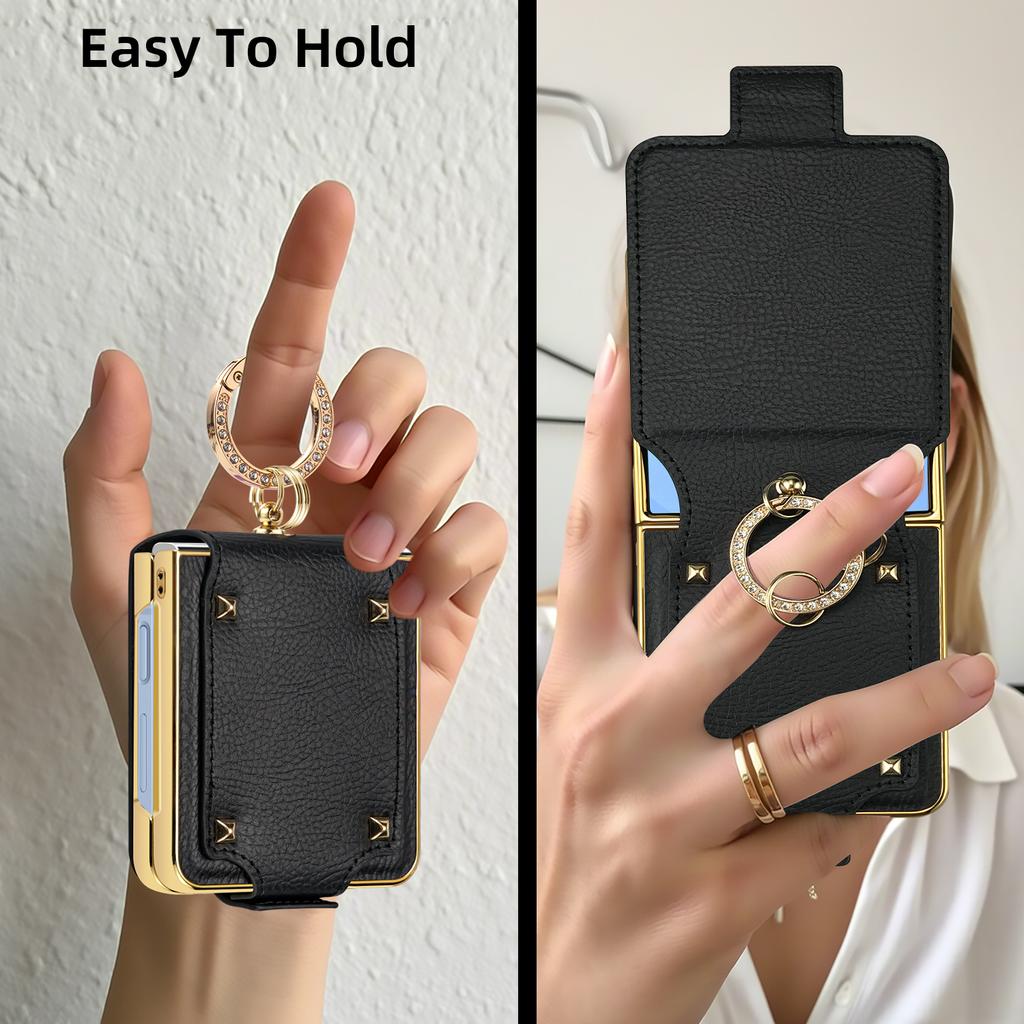 Für Samsung Galaxy Z Flip7 5G Hülle PU+PC Schutzhülle mit Fingerhalter