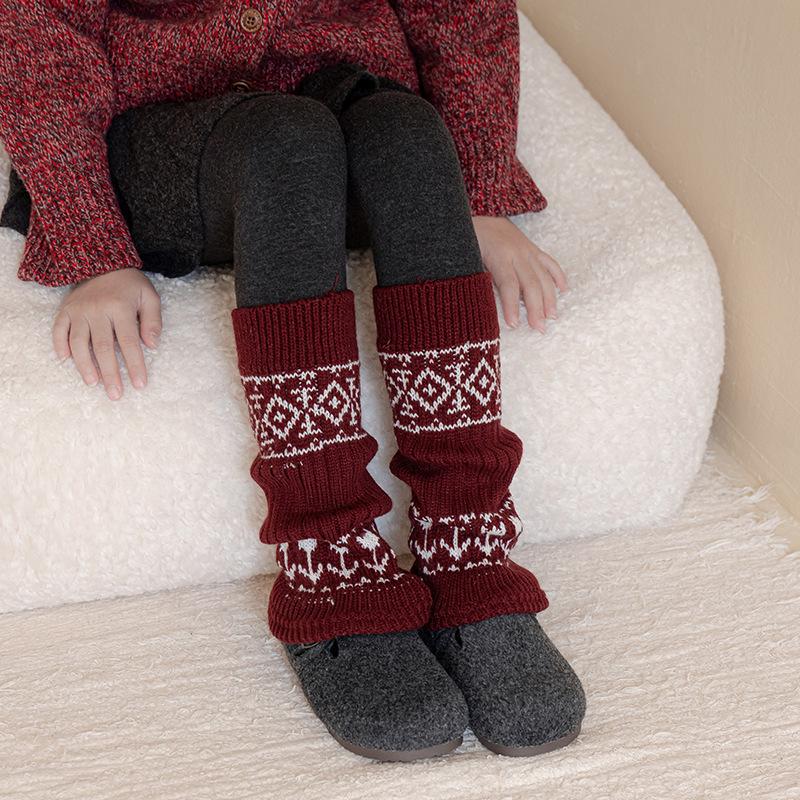 Girls' Festive Red Leg Warmers - Thick & Warm for Autumn/Winter