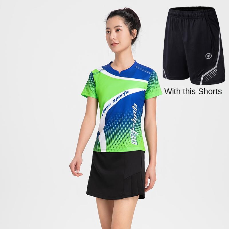 Badminton Clothes Outfit Short-Sleeved Mens and Womens Running Top Red Blue Green Table Tennis Athleticwear Quick-Drying