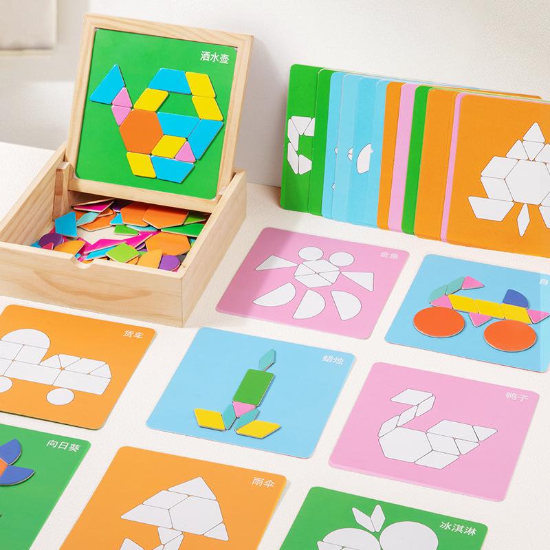 

Wooden children s tangram magnetic puzzle building block children s baby to the age of development brain intelligence puzzle desktop play