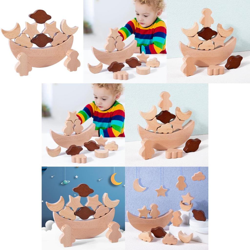 Wooden Space Balance Stacking Game For Kids Educational Toy With Recognitions