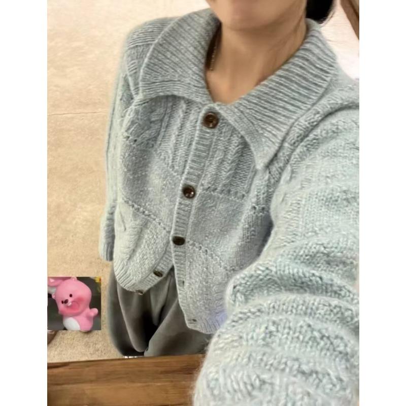 

Осень и зима новый свитер куртка женский лацкан нежный ветер твист ажурный вязаный кардиган топ One size