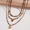 Tiger's Eye Beaded Love Mangstar Geometric Pendant Sweater Chain Maillard Wind Necklace