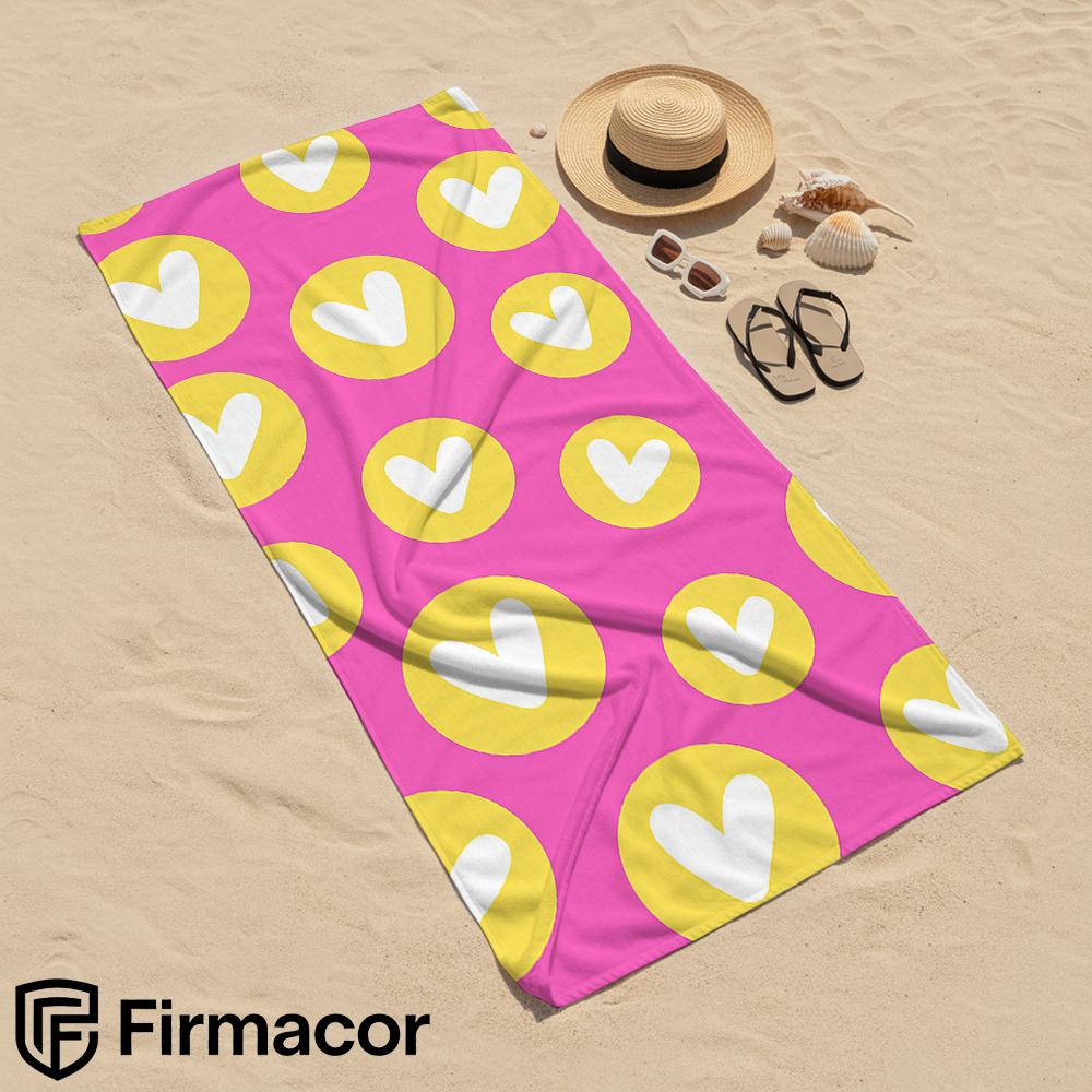 Pink Yellow Circle Heart Dot Soft Portable Travel Towel Unisex Lightweight Microfiber Oversized Sand Free Quick Dry Beach Towel