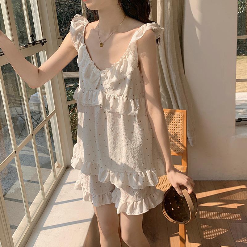 Wumida's new summer products are sweet and cute, printed little stars, suspender shorts, two-piece pajamas, women's loungewear