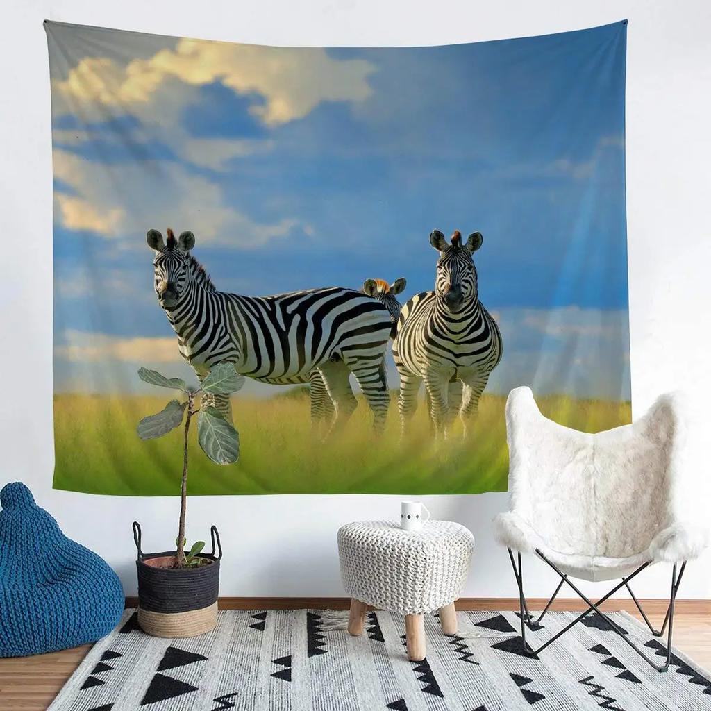 Zebras Tapestry Black White Stripes African Savanna Wild Animals Tapestry Wall Hanging for Home Decor Living Room Bedroom Dorm