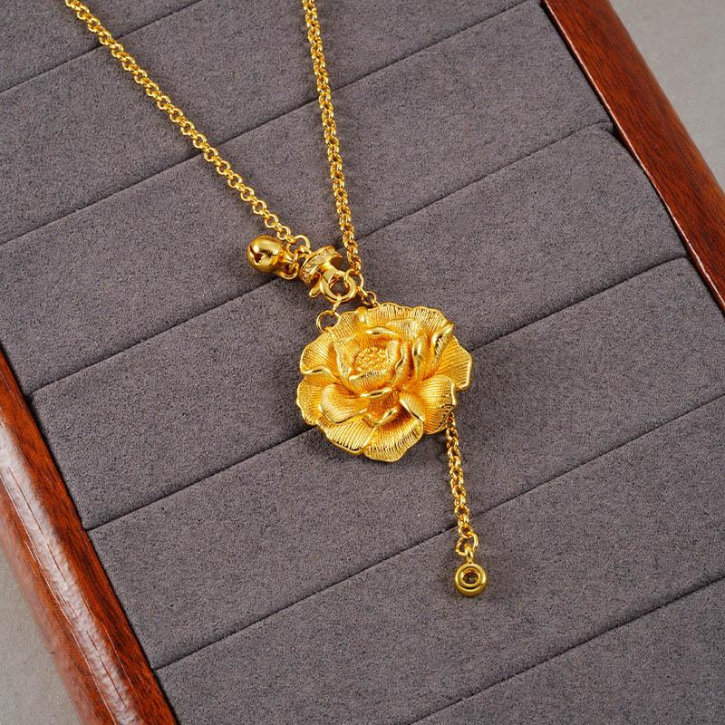 New Three-dimensional Flower Tassel Clavicle Chain Peony Flower Temperament Jewelry Necklace Pendant 60CM(Necklace Long)