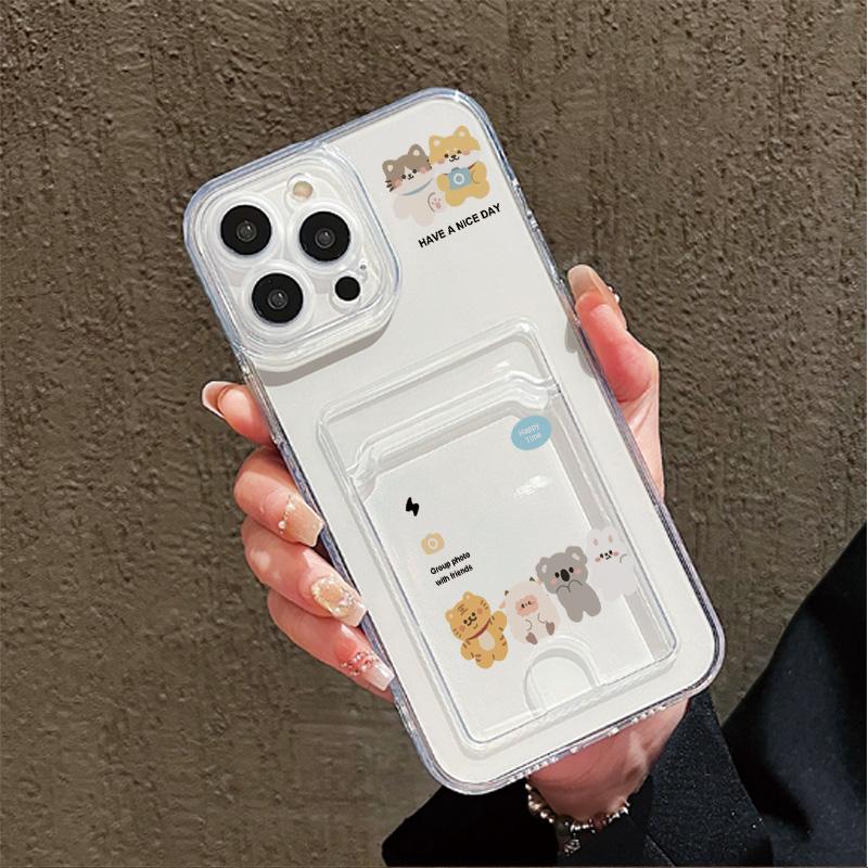 Card Slot Holder Silicone Wallet Pocket Case For Oppo Reno 10 14F 13F 12F Samsung A06 A16 A36 A56 Redmi Note 13 Honor X6A X6B Cover Clear Phone Bumper