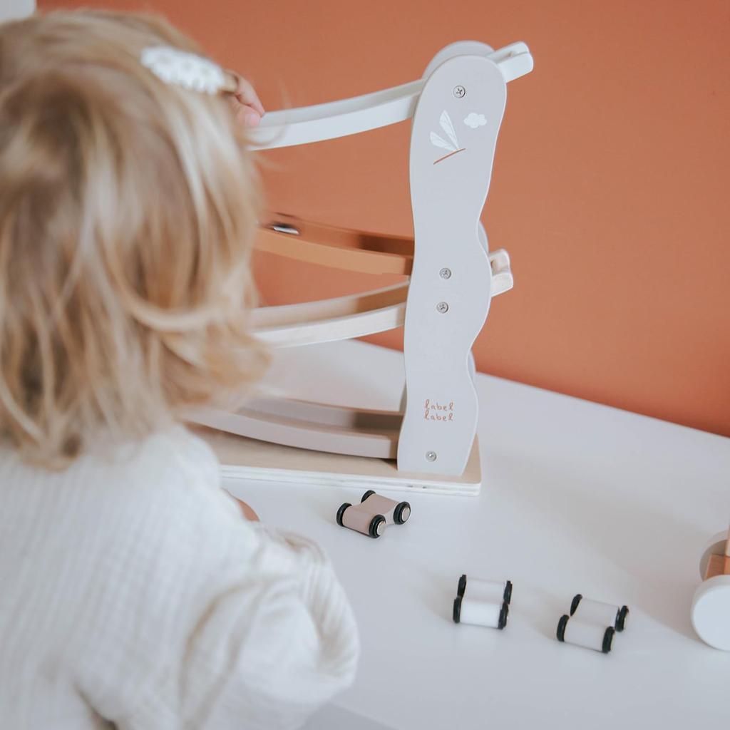 Edute Slope Toy: Cars slide down a slope, fostering concentration and predictive skills. LabelLabel Car Slider Wooden Car Toy for 1-2 year olds, Birth
