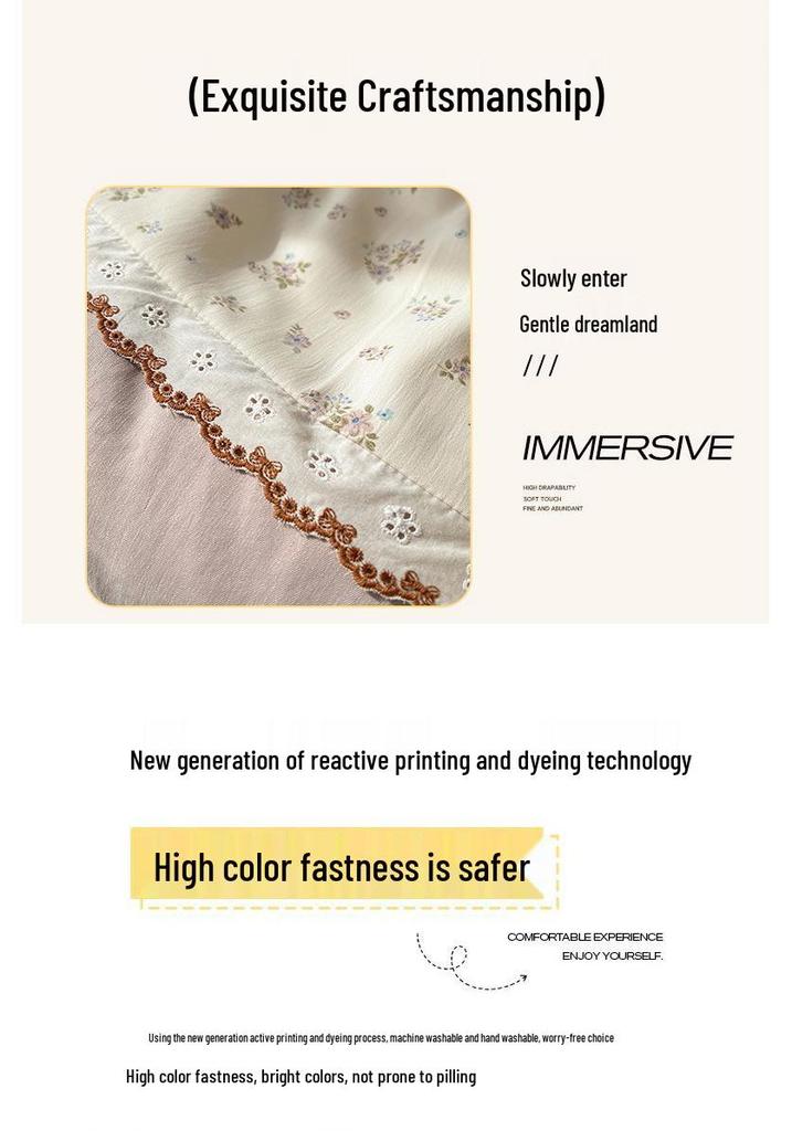 Korean Fresh Four-Piece Set: Cotton Lace Trim, Double Layer Gauze, Aerobic Jacquard Herringbone, Thickened.
