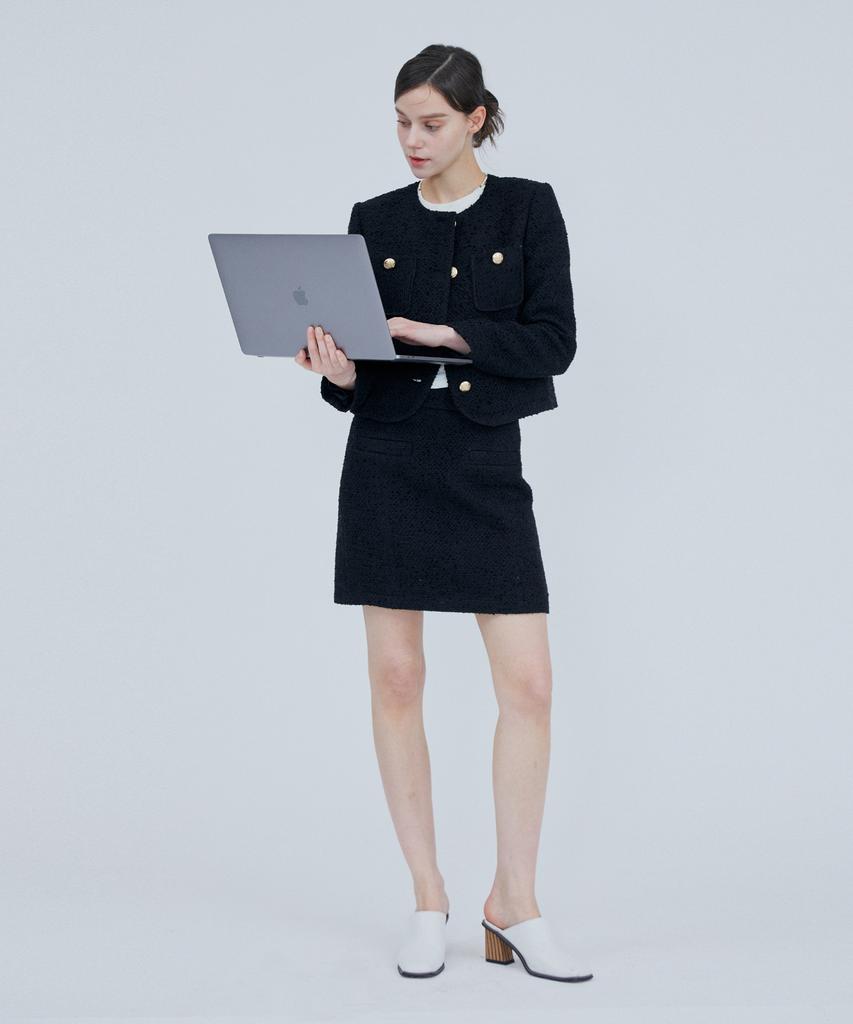 Pin Black Classic Tweed Skirt Black