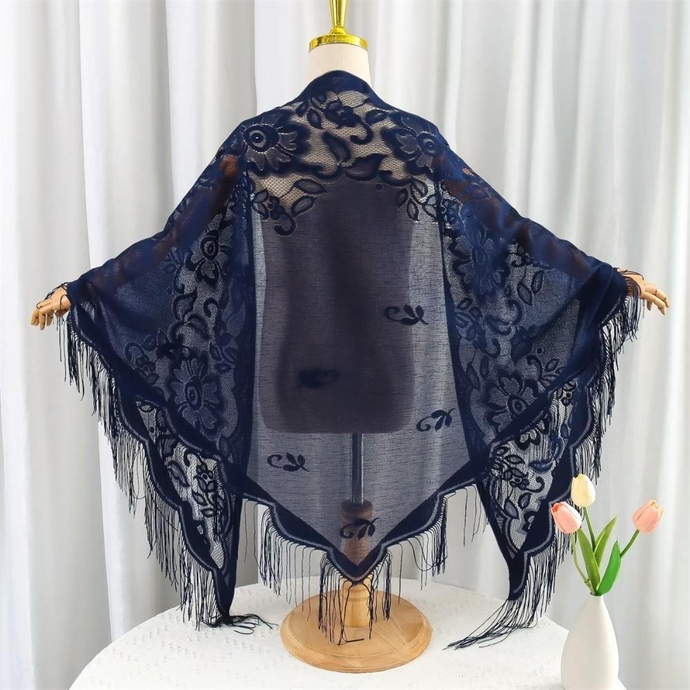 Einfarbiger Tüllschal Hohlquasten-Schal Neue V-Ausschnitt Strickjacken