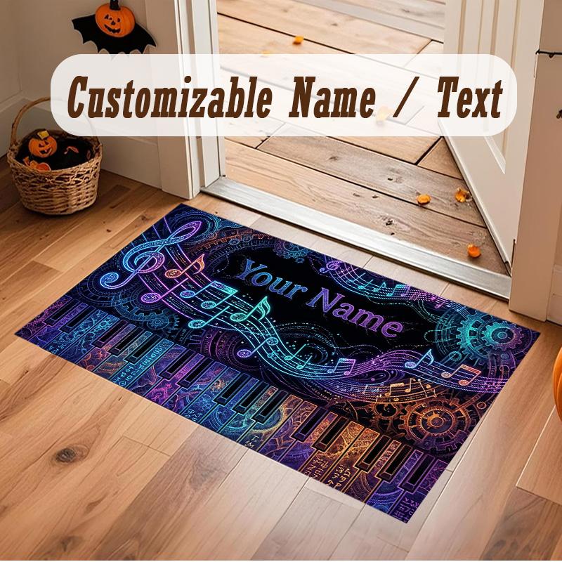 Music Theme Soft Crystal Velvet Rug Custom Name & Text Print Non Slip Floor Rug for Bedroom Living Room