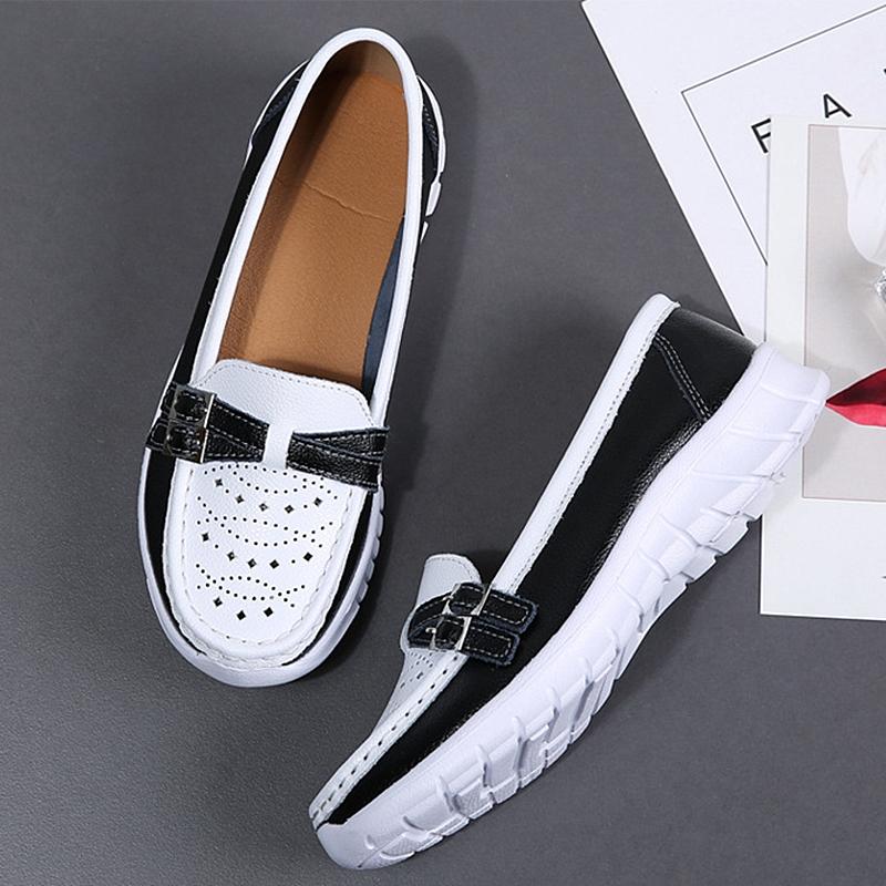 

Ladies Women Female Mother Genuine Leather Shoes Flats Moccasin Loafers Slip On Hollow EVA Plus Size 41 42 SZ-7736 42 рожевий