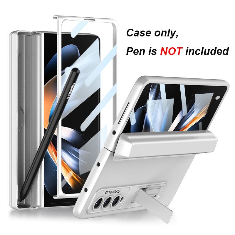 Fold Pen Holder Hinge Case for Samsung Galaxy Z Fold 4 5G Bracket Stand Case Hard PC Cover Glass Film